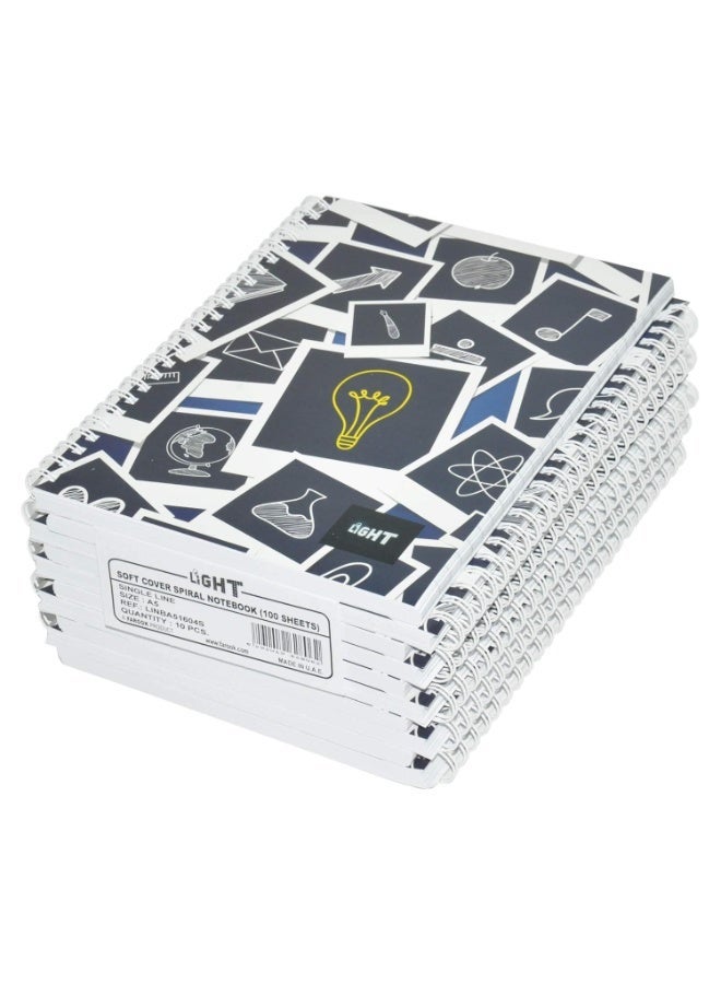 FIS 10-Piece Light Spiral Soft Cover Notebook Single Ruled (100 Sheet) A5 Size - LINBA51604S - Image 1